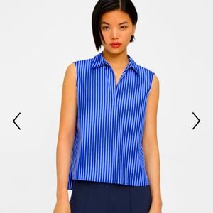 Blue and White Sleeveless Fitted Polo Shirt